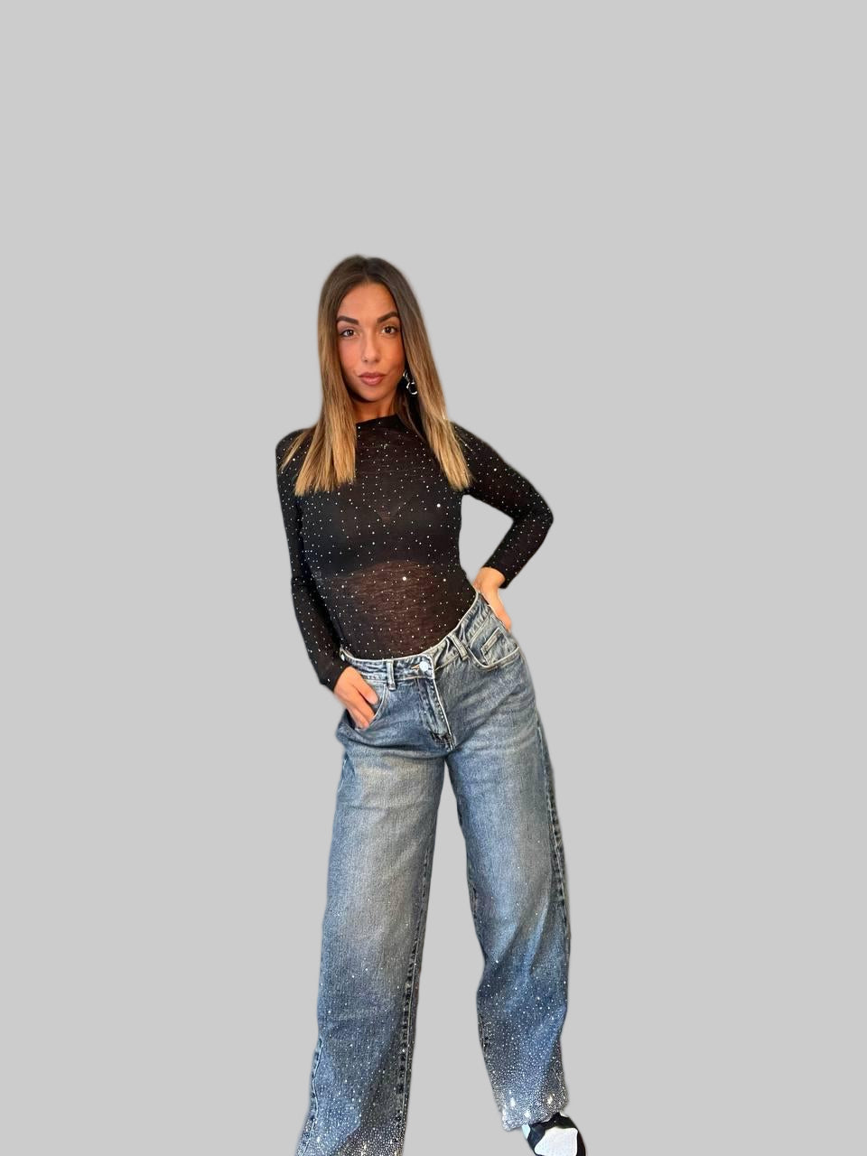 Body nero con brillantini