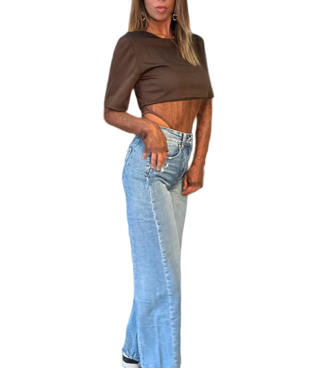 Body marrone con pizzo